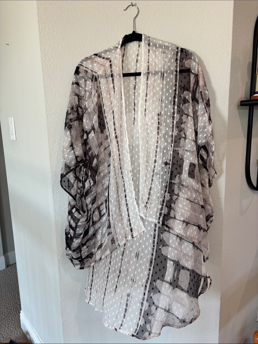 Sheer Black and White Polka Dot Kimono Cape
